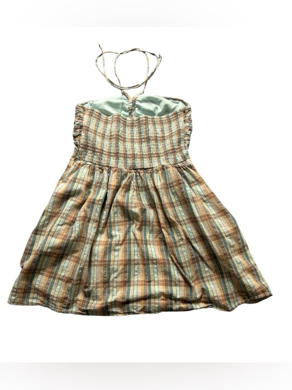 Women’s Striped Plaid Sundress in Brown and Green - Picture 2 of 3